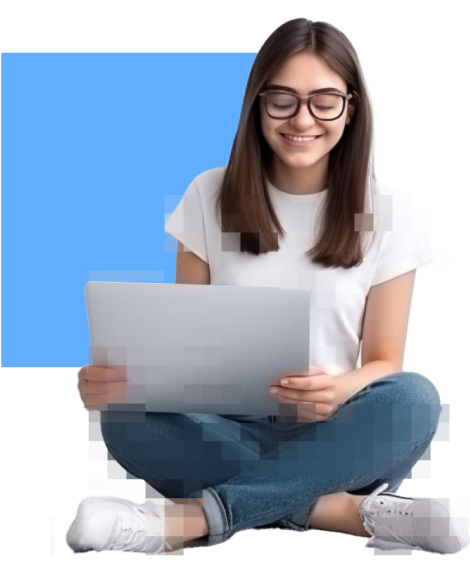 young girl smiling while use a laptop