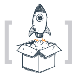 sketch style illustration of a rocket coming out of a cardboard box