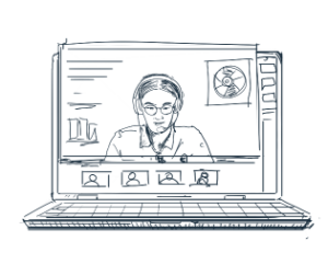 illustration of an e-learning platform with video conference, chat and other tools