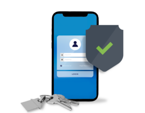 mobile device login screen with security badge