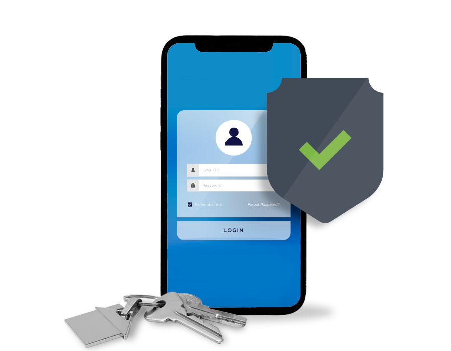 mobile device login screen with security badge