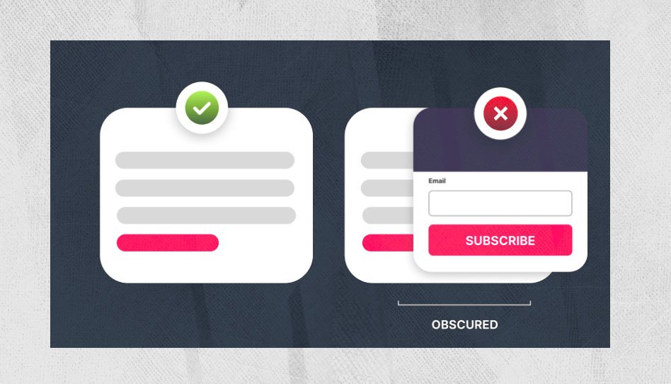 WCAG 2.2 example: cookie banner covering interactive elements