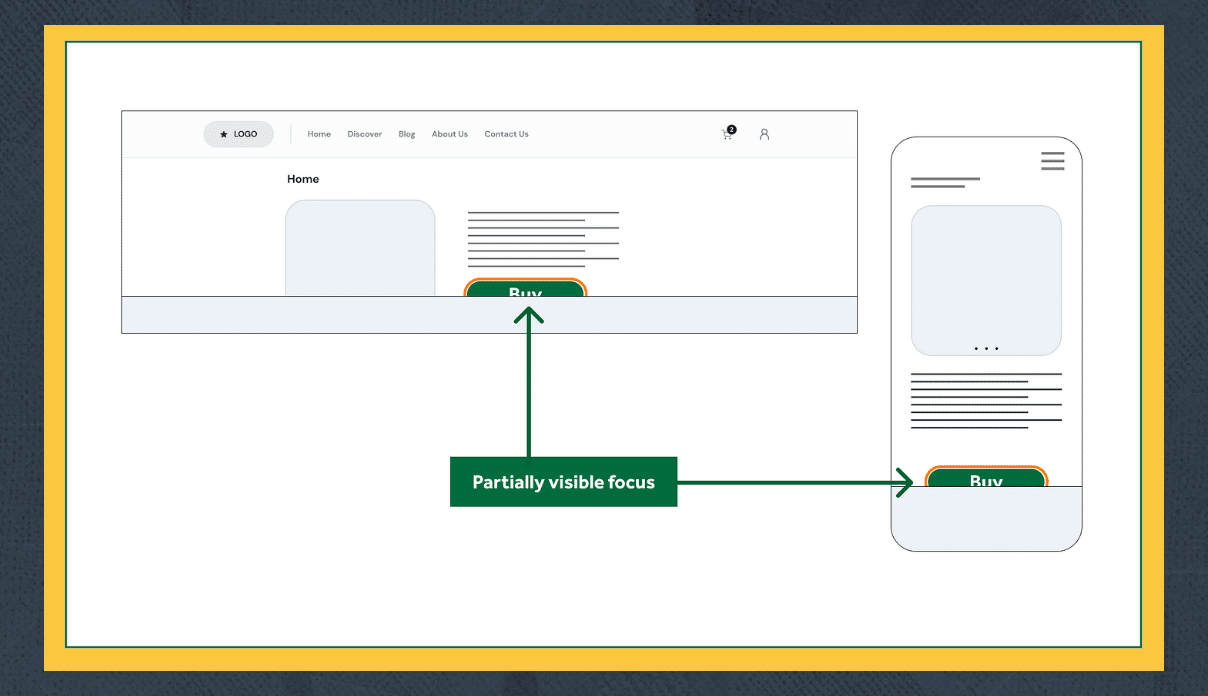 Example illustrating that SC 2.4.12 requires no part of the interactive element to be covered