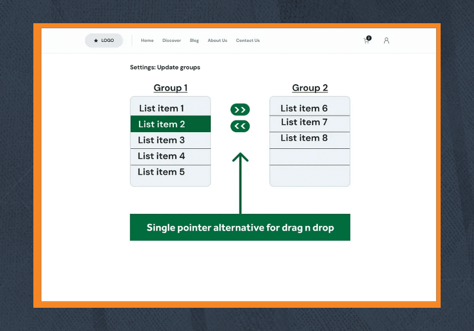 WCAG 2.2 single pointer alternative interface for drag and drop